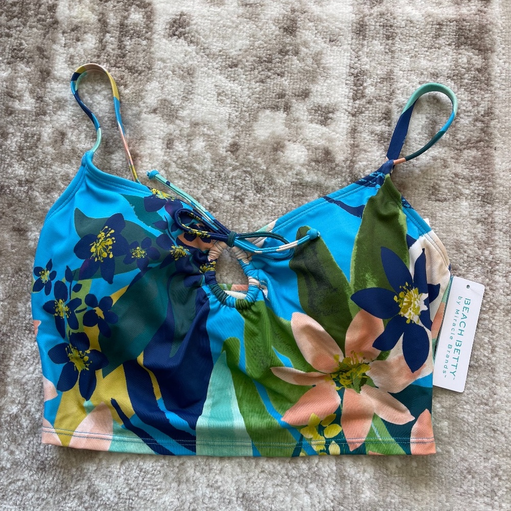 Beach Betty Turquoise Floral Lace-Up Bikini Top